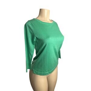 Women XS Allude Green Silk Cotton Cashmere Sweater Pullover Boatneck 3/4 Slv